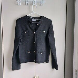 Black Cardigan Sweater 89th Madison Silver Toned Buttons Size Medium